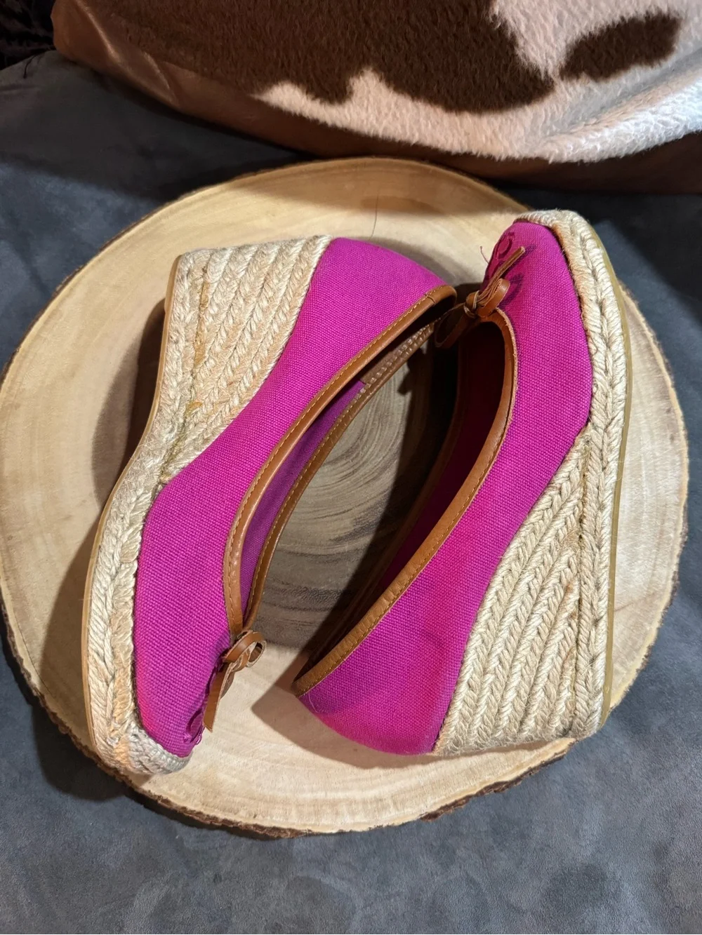 Coach Pink Espadrille with Tan Leather Trim